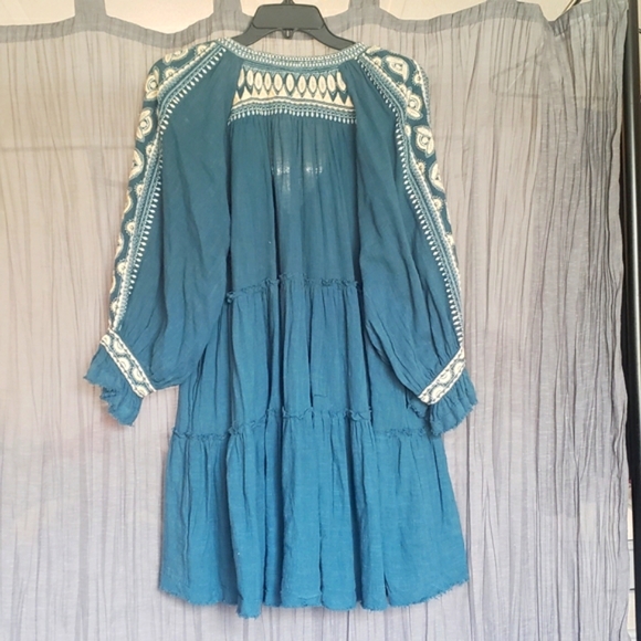 NWOT, Beautifully embroidered, turquoise free people tunic/dress. - Picture 6 of 11
